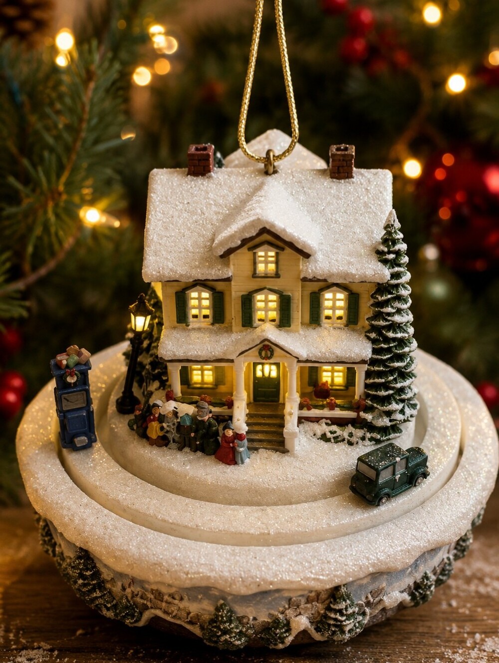 2006 Thomas Kinkade Bradford Editions Light Up Moving Christmas Ornament Village